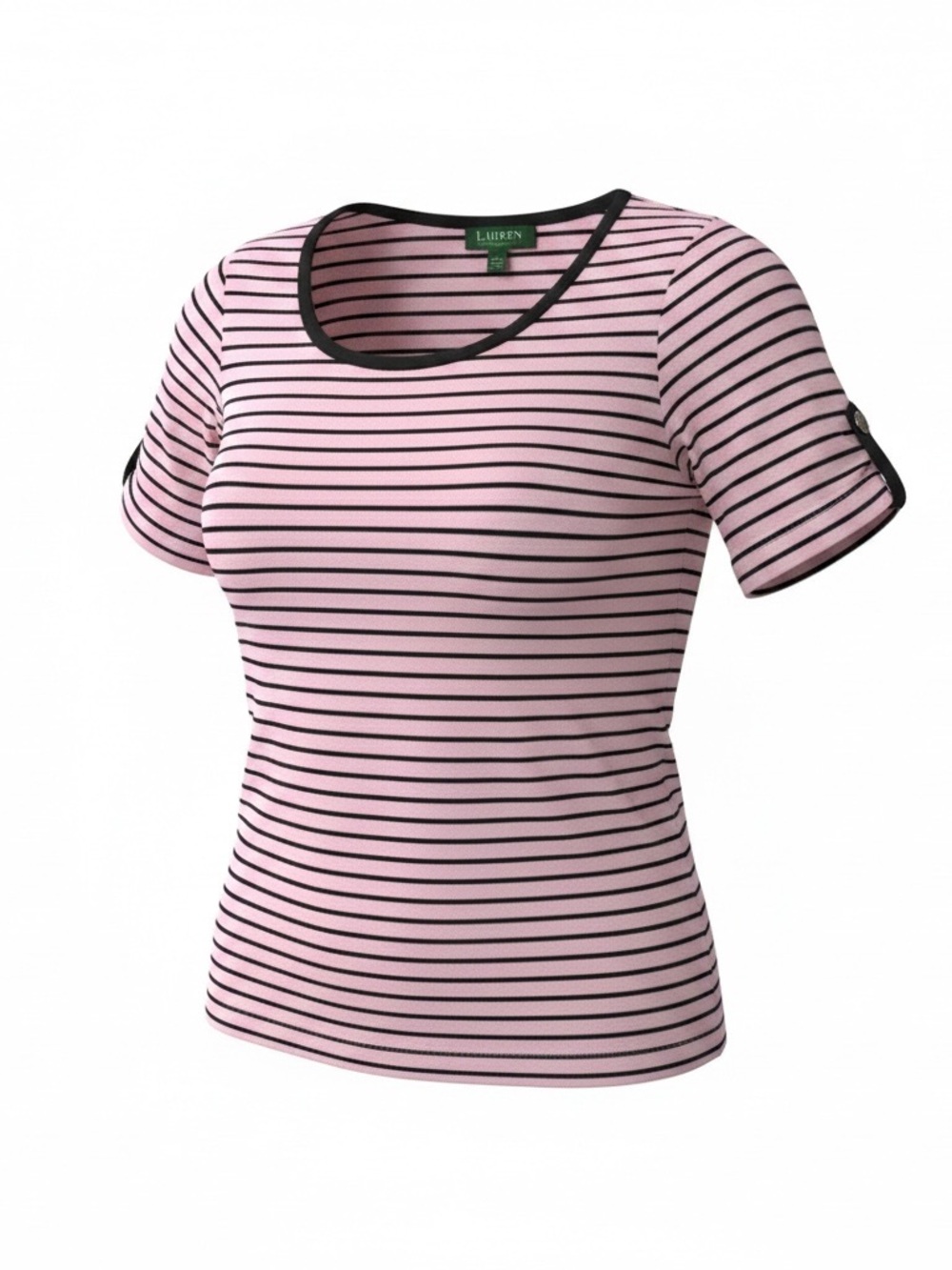 Lauren Ralph Lauren Pink and Black Striped Short-Sleeve Tee